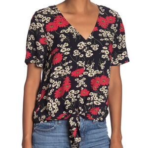 Madewell Hillside Daisies Tie Front Vneck Blouse